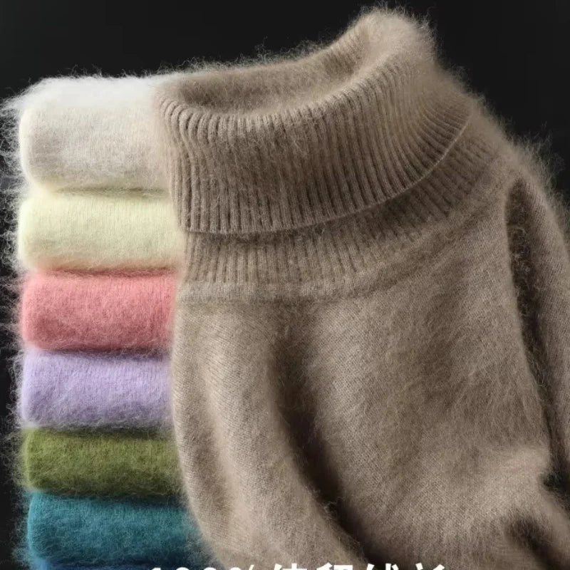 Warm High Collar Heavyweight Knit Pullover Sweater for Women