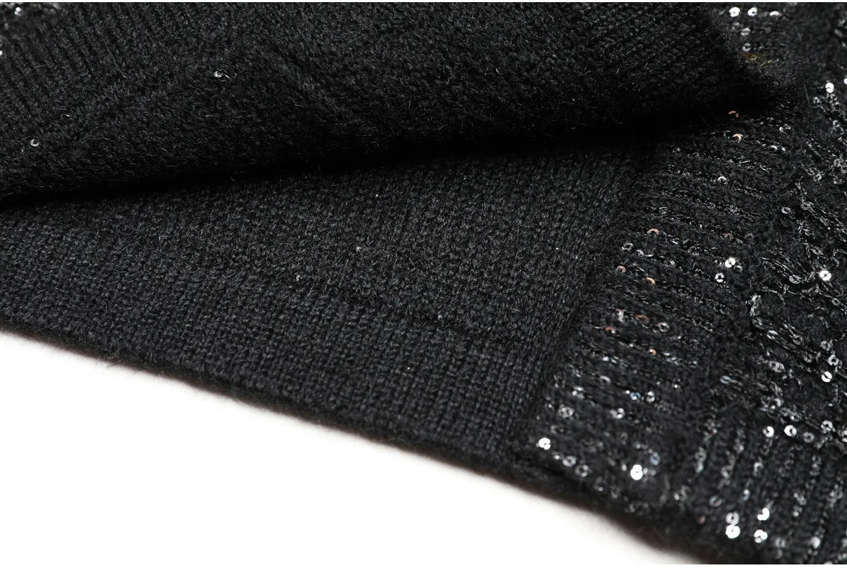 2025 Spring and Autumn New High-end Fashion Long-sleeved Sequined Knitted Cardigan Elegant Commuter V-neck Cardigan Top Jacket