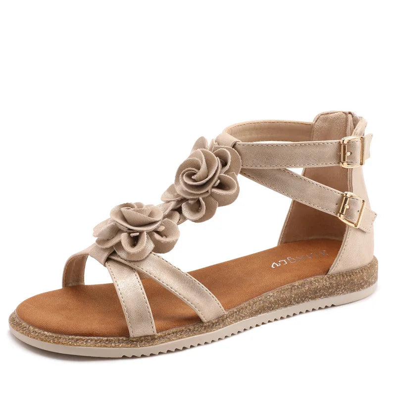 Strappy Bohemian Floral Printed Flat Sandals for Women