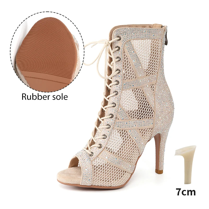 Rhinestone Stiletto Latin Dance Ankle Boots for Women