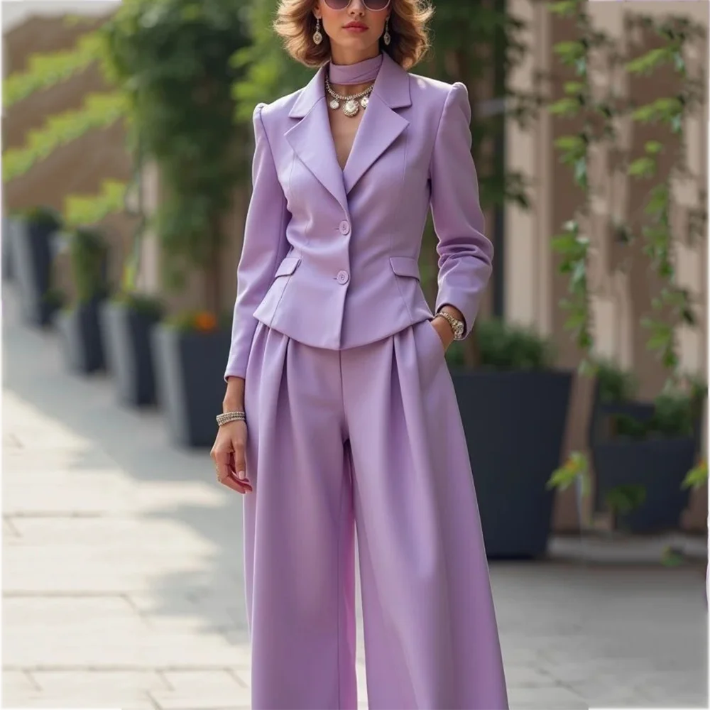 Elegant Notch Lapel Tailored Two Piece Suit Set for Women
