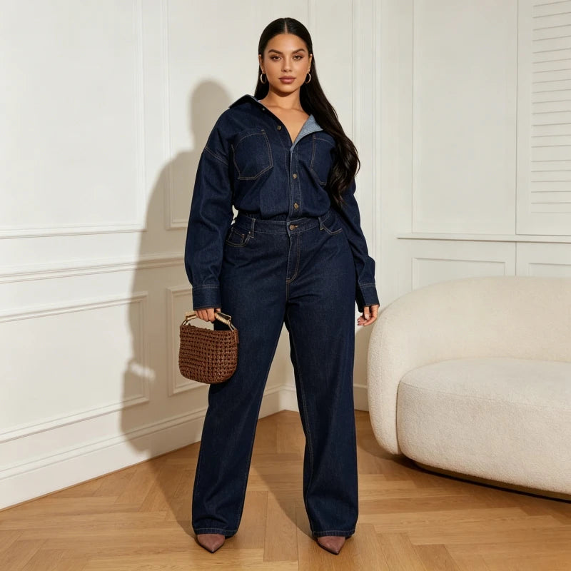 Washed Distressed Denim Jumpsuit