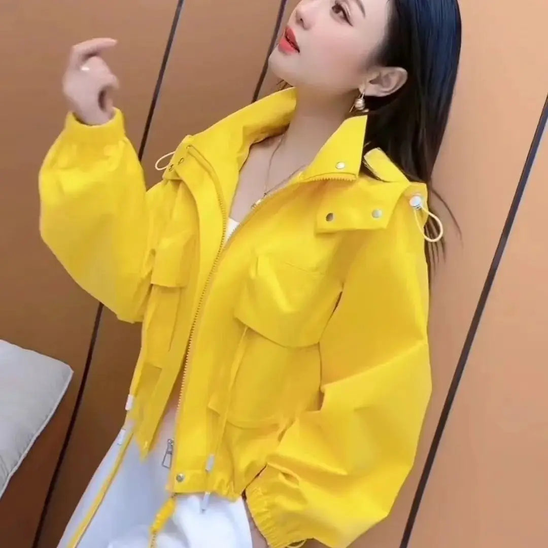 Women Coat Casual Hooded Jacket Submachine 2025 New Spring and Autumn Zipper Fashionable Loose Short Top