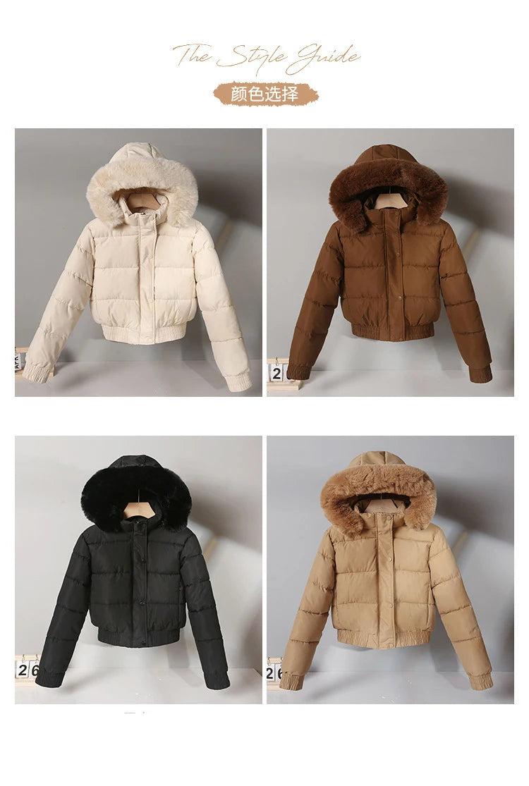 Solid Color Padded Winter Hooded Jacket
