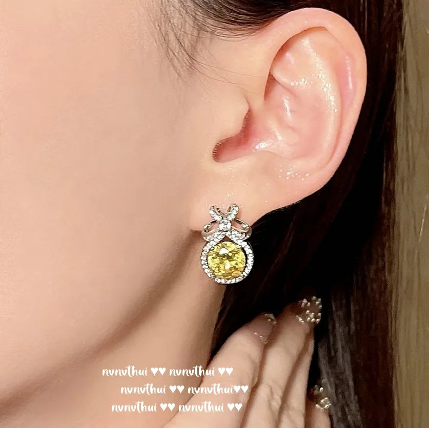 Round Cut Yellow Cubic Zirconia Bridal Jewelry Set for Women