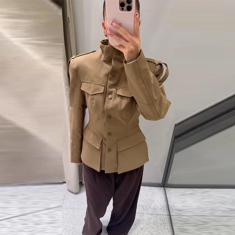 Lightweight Stand Collar Single Breasted Slim Coat for Women