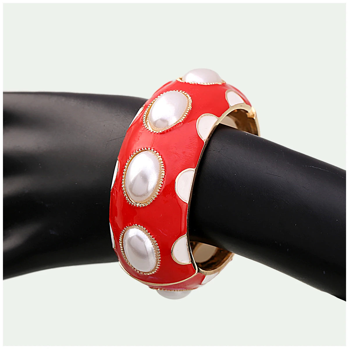 Colorful Enamel Oval Pearl Cuff Bracelet for Women