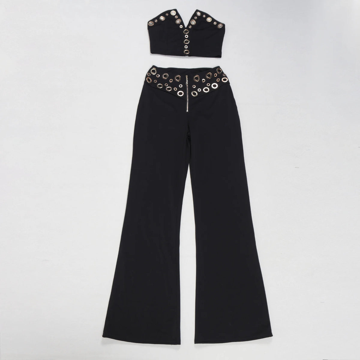 V Neck Top And Wide Leg Pants Set