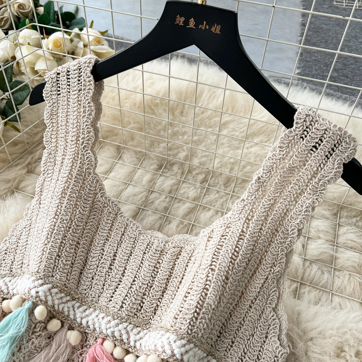 Bohemian Knit Tassel Crop Top and Skirt Set for Women