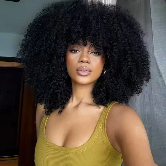 Soft Short Afro Curly Wig With Bangs
