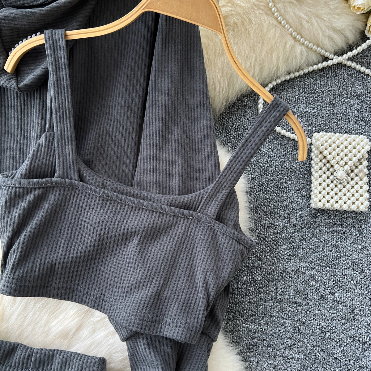 Sporty Three Piece Hoodie, Camisole and Pants Set for Women