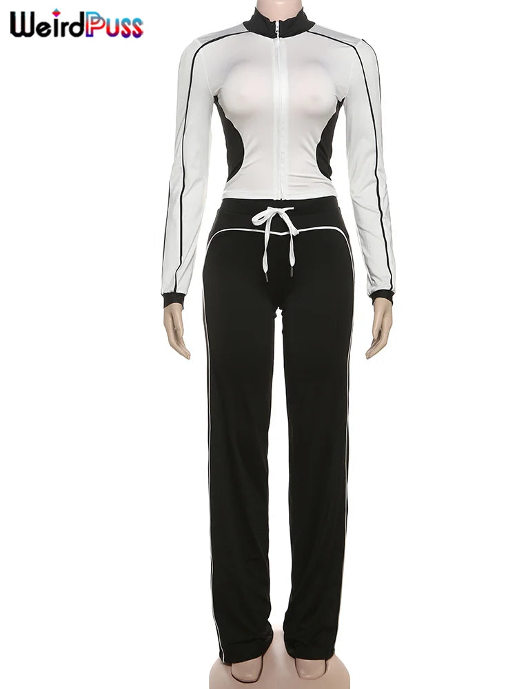 Patchwork Cropped Jacket And Matching Pants Set for Women