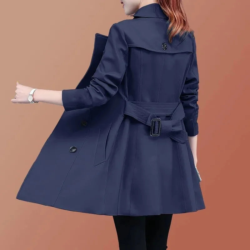 2025 New Trench Coat Midi Length Fashion Korean Elegant Khaki Black Loose Women's Windbreaker Coat Casual Double Breasted Tops