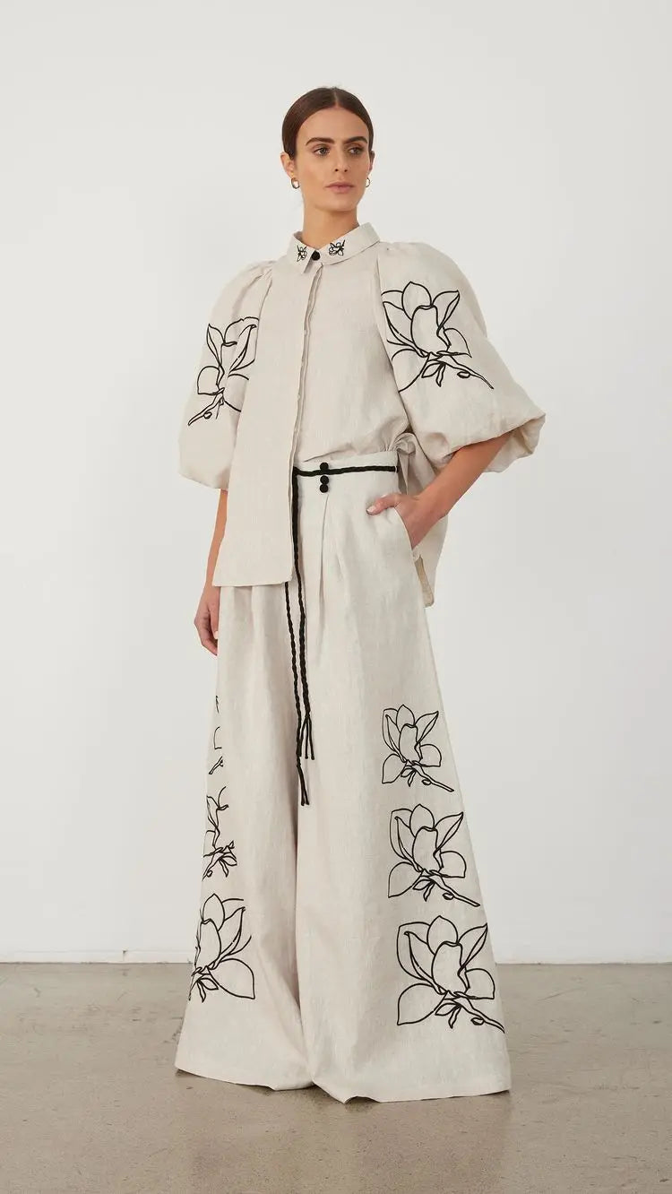 Elegant Printed Cotton Linen Two Piece Set for Women