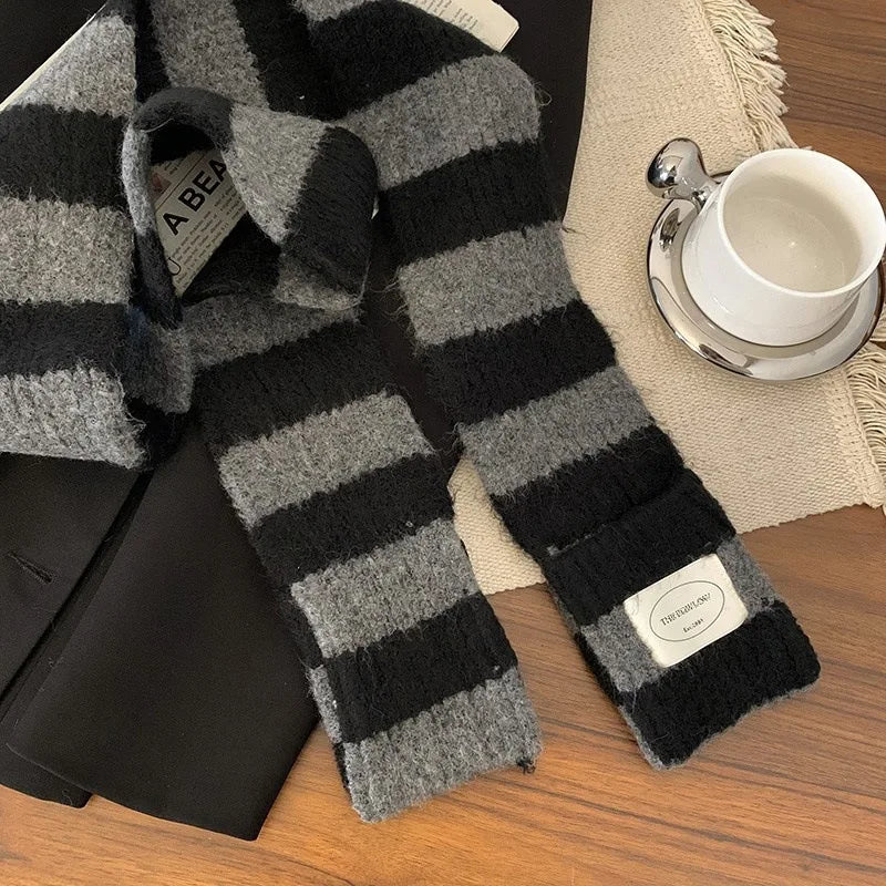 Striped Knit Scarf Wrap With Pockets