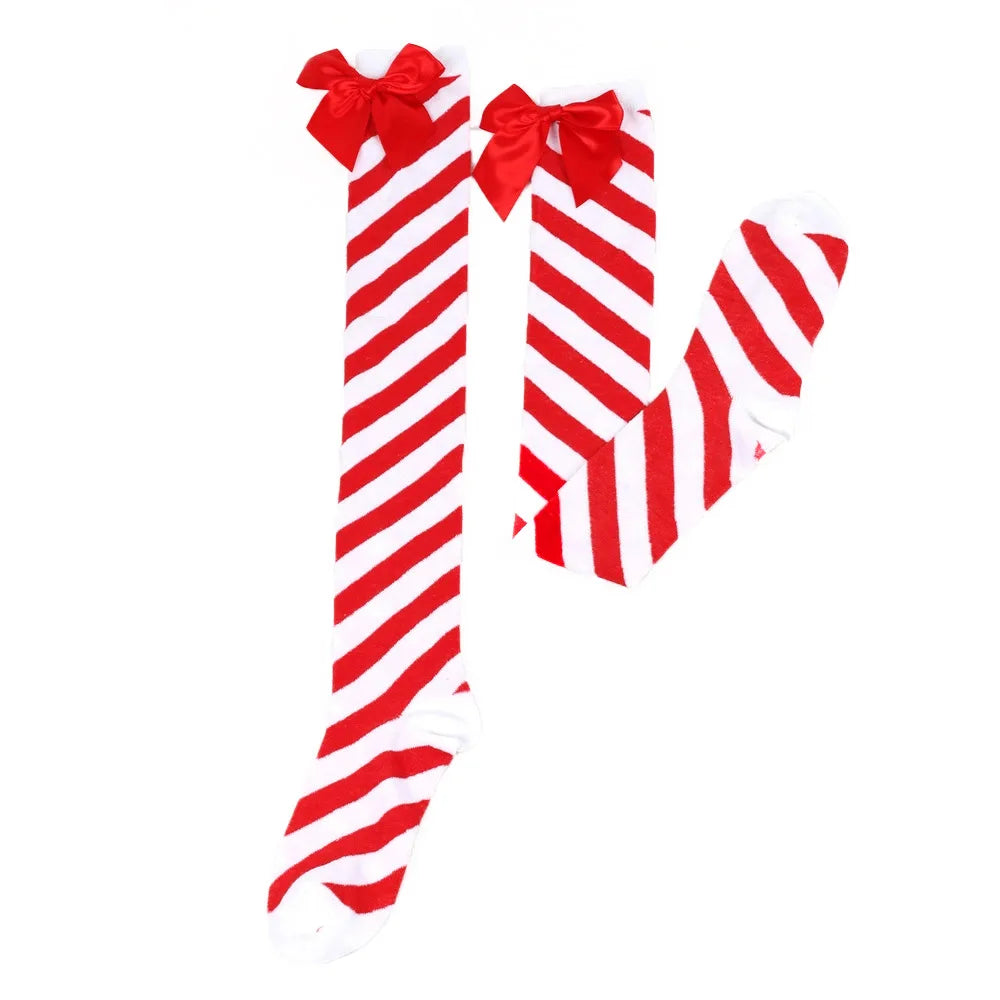 Red And Green Striped Christmas Stockings With Bows for Women