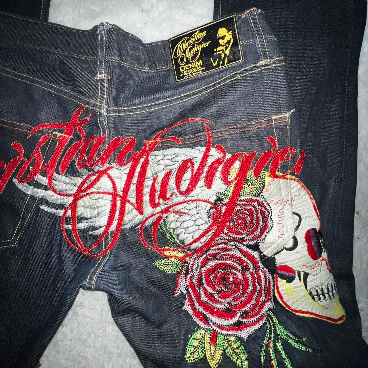 Harajuku Angel wings Embroidery Jeans Casual Denim Pants High Waist Straight Wide Leg Jeans Vintage Y2k 2000s Women Clothing