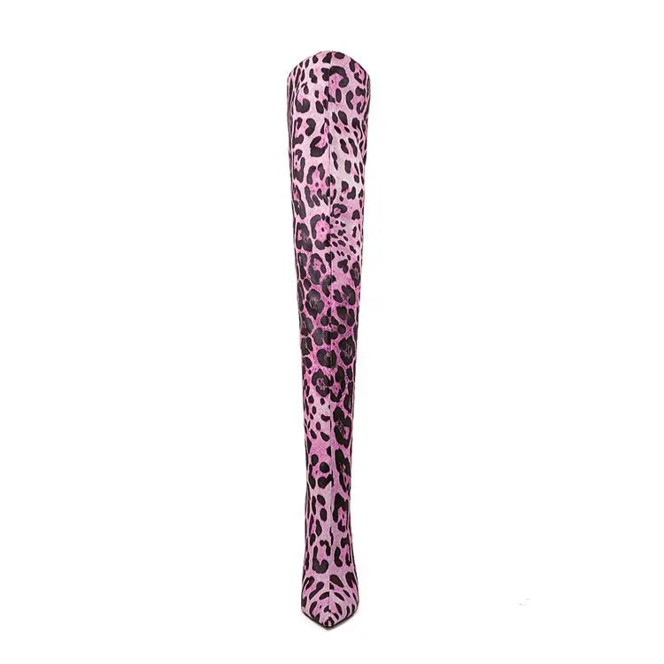 Purple Gradient Leopard Print Over-the-Knee Boots for Women