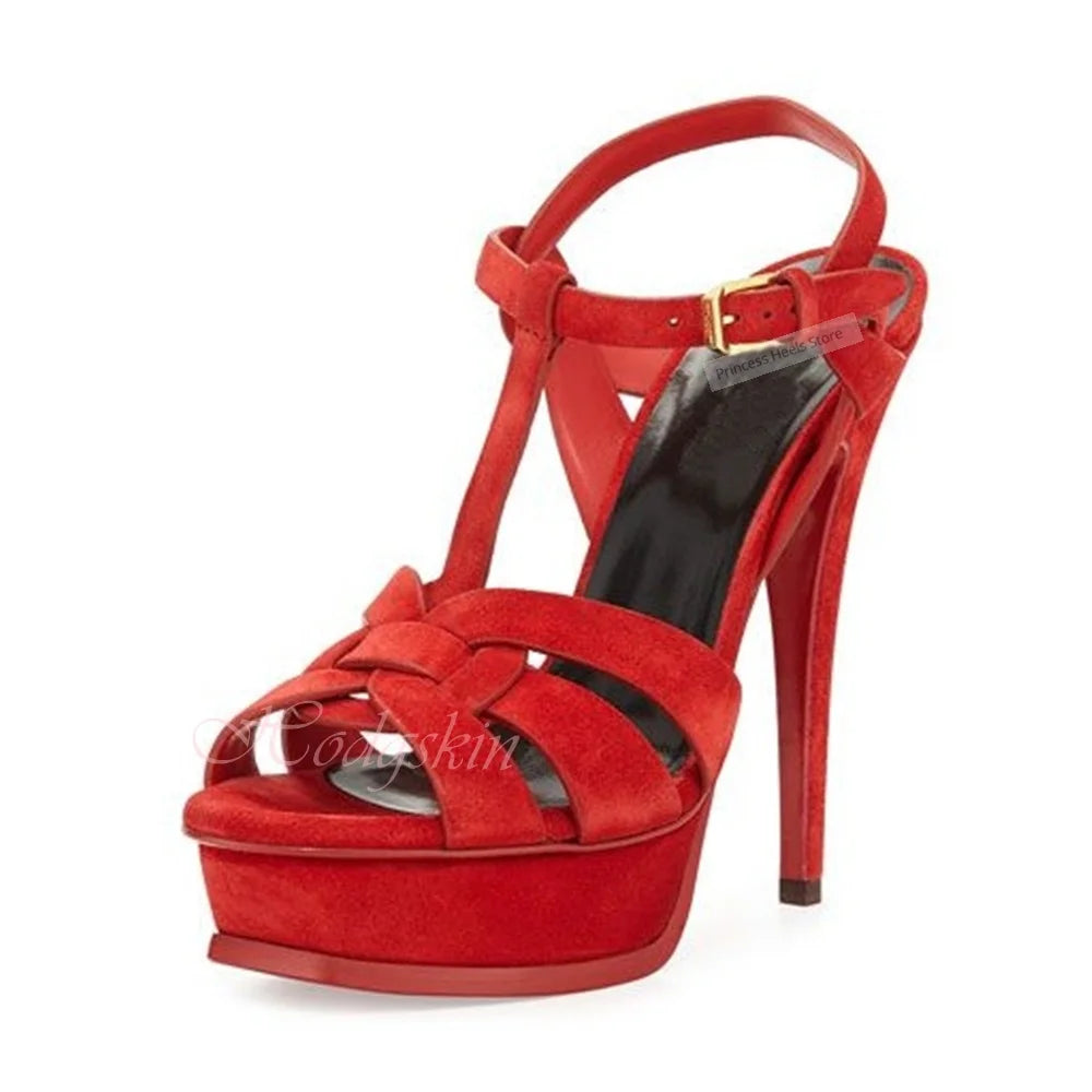 Knot Straps Suede Platform Buckles Sandals for Women