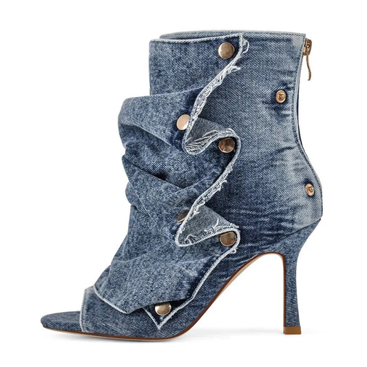 Pleated Mid Calf Peep Toe Boots
