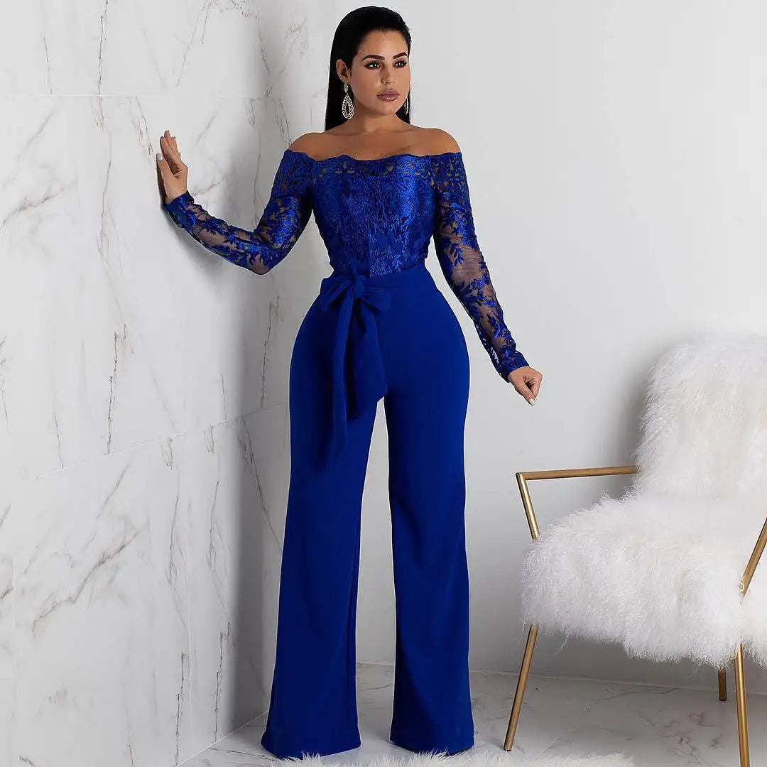 Elegant Lace Stitching Wide Leg Jumpsuit for Women