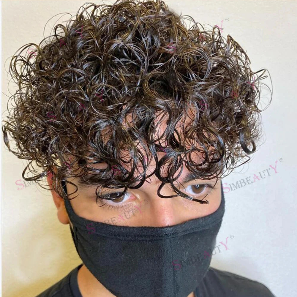 Curly Blonde Human Hair Toupee With Natural Hairline for Women