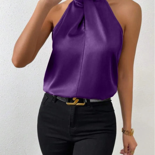 Women's Tops 2025 Summer New European and American Clothes Satin Halter Sleeveless Vest Sexy Commuting Satin Simulated Silk Top