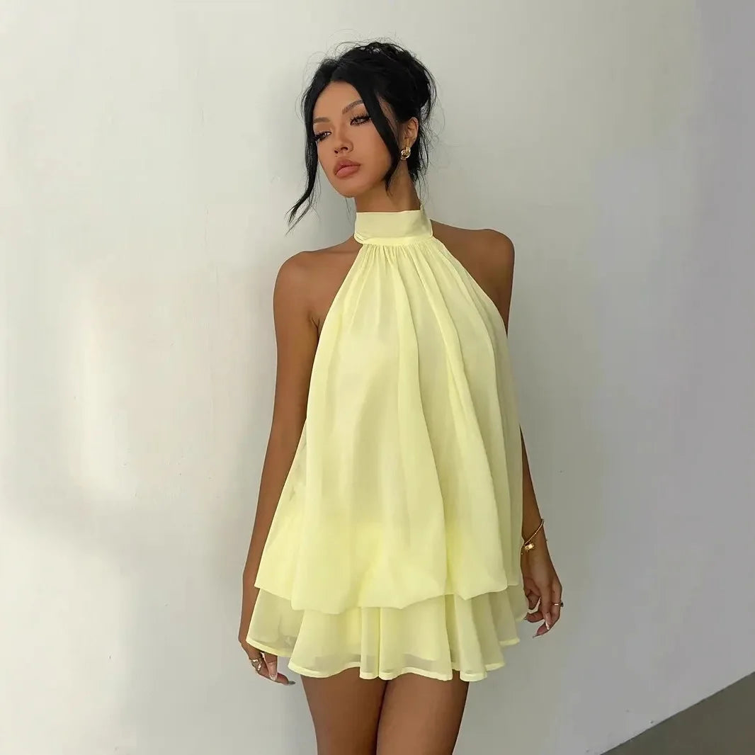 Chiffon Halter Backless Summer Mini Dress for Women