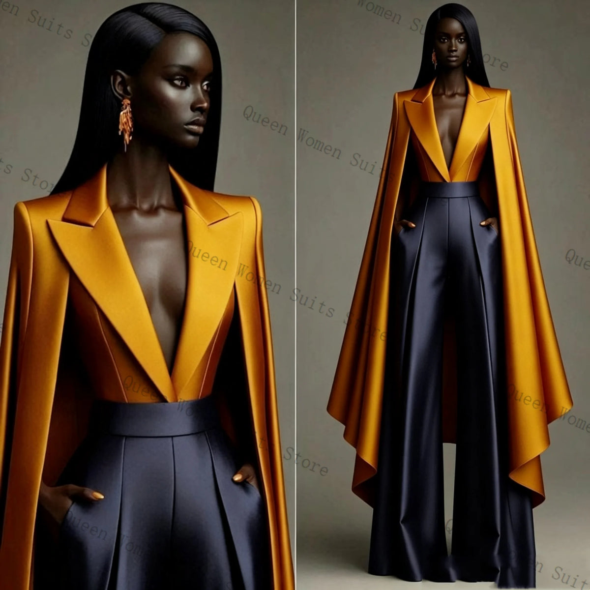 Elegant Dual Color Wrap Blazer And Trousers Set For Women