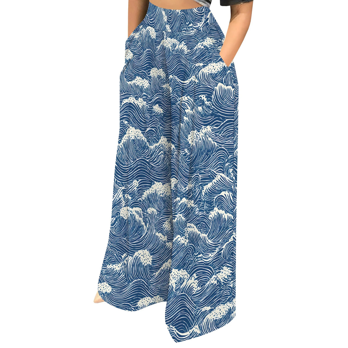 High Waist Zebra Print Wide Leg Palazzo Pants for Women
