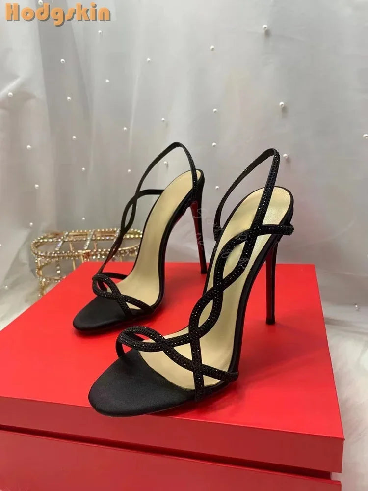 Crystal Strappy Thin Stiletto Heel Sandals for Women