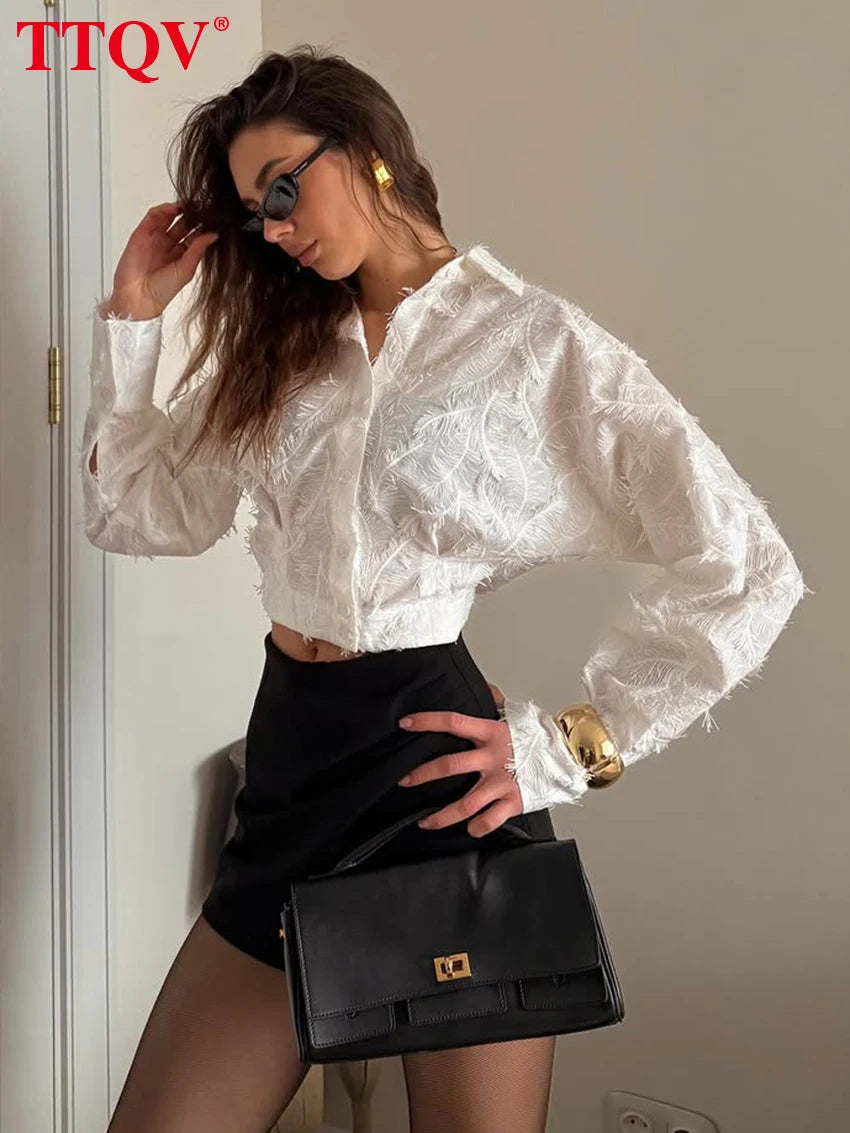 Slim Fit Cotton Button Front Crop Blouse for Women