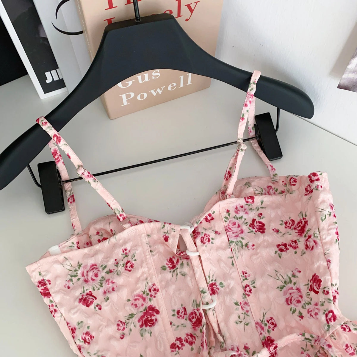 French Corset Print Ruffle Strap Tank Top for Women