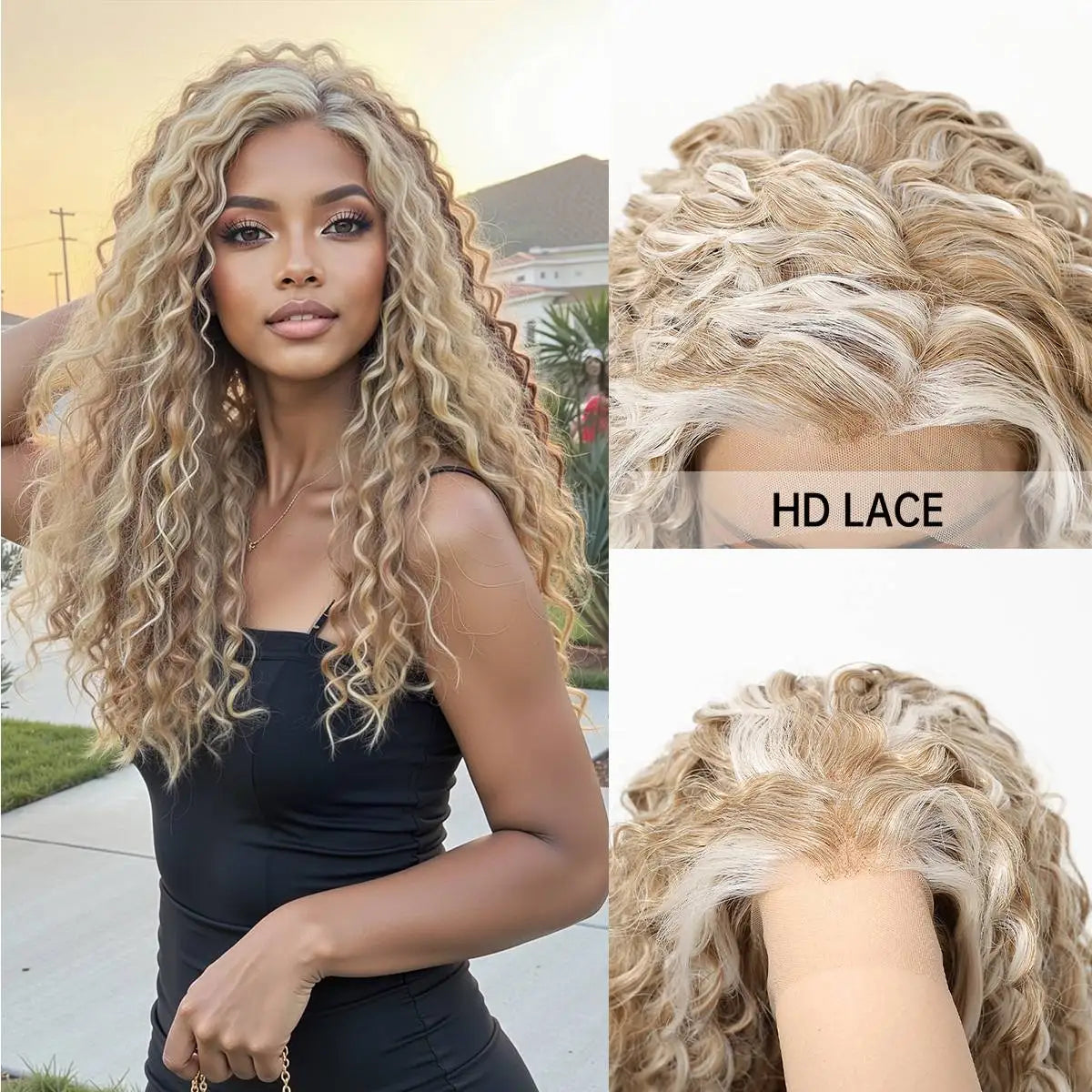 Pre Plucked Glueless Deep Curly Blonde Lace Front Wig for Women