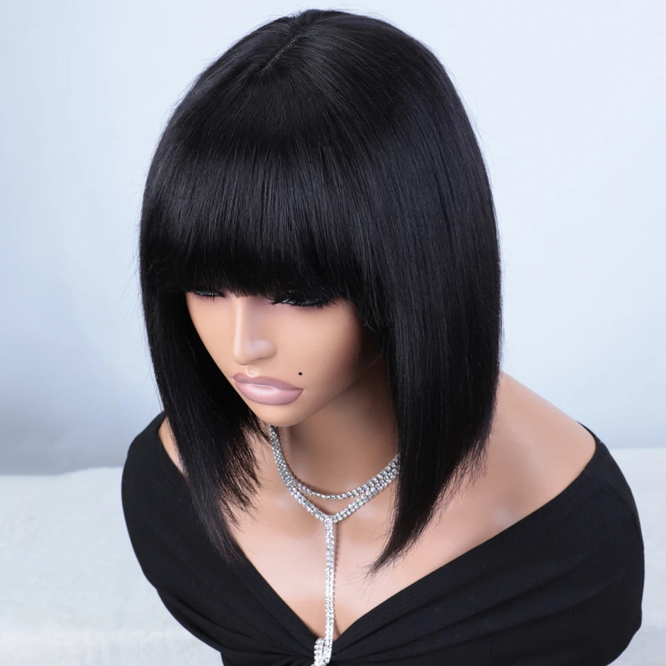 Glueless Short Straight Lace Closure Bob Wig for Women
