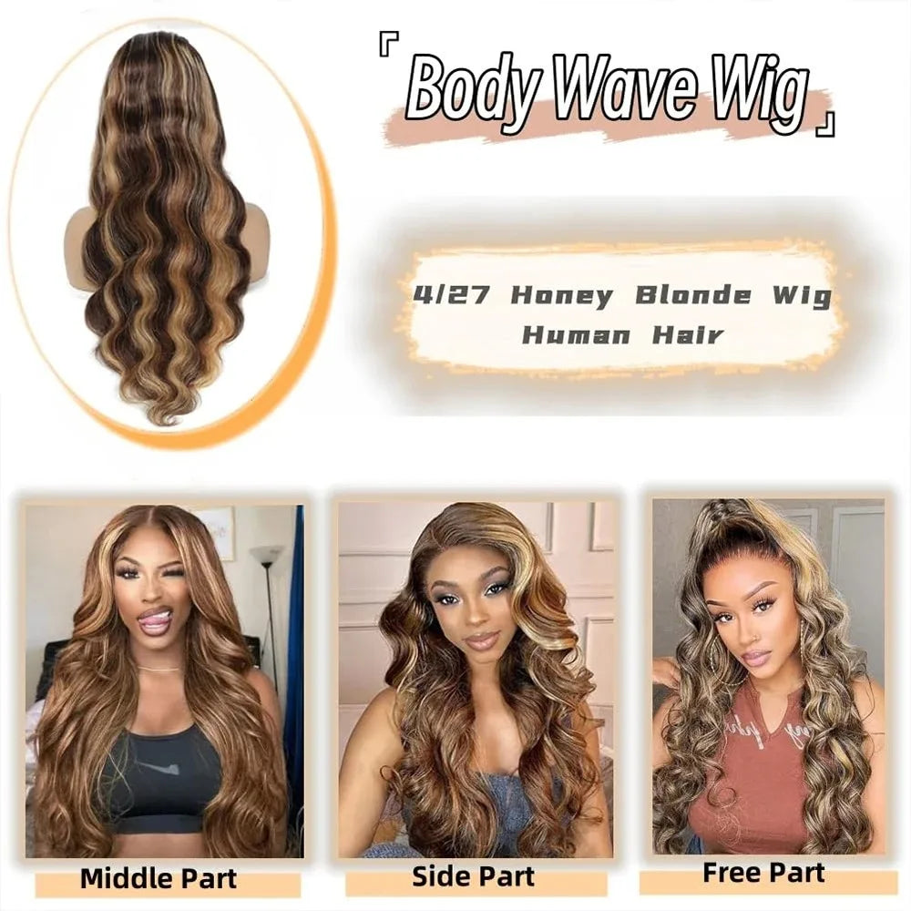 Honey Blonde Ombre Body Wave Human Hair Lace Front Wig for Women