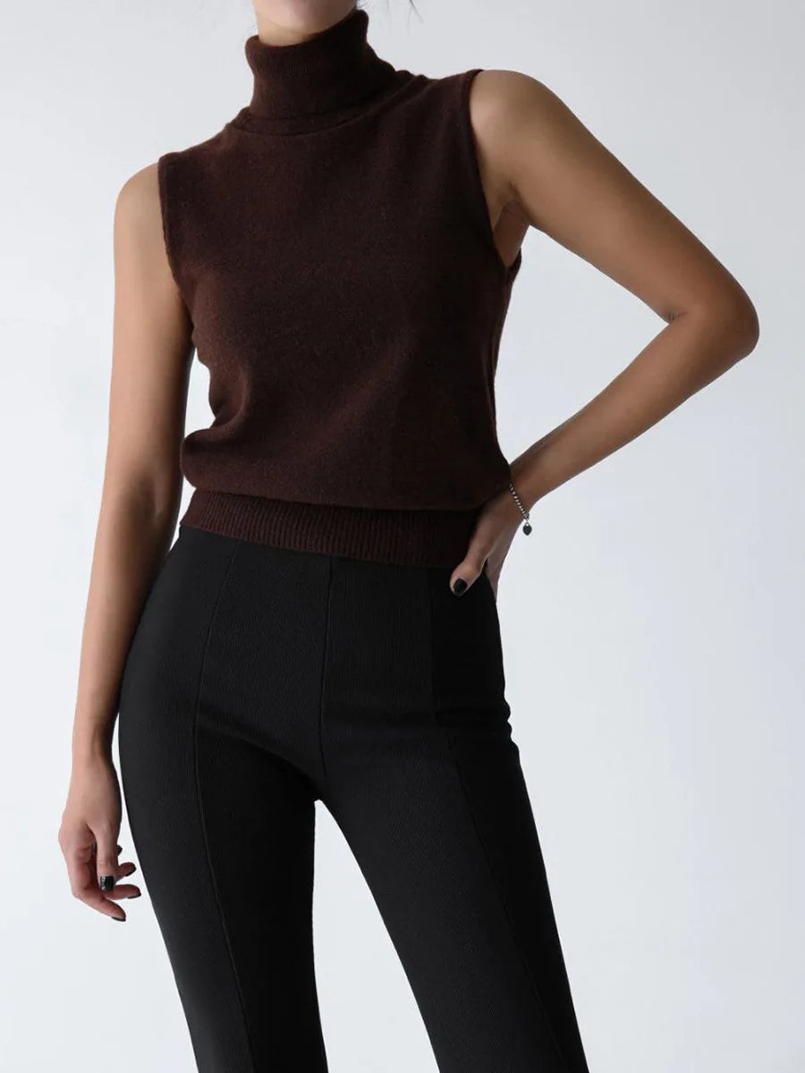 Slim Fit Knit Sleeveless Turtleneck Tank Top for Women