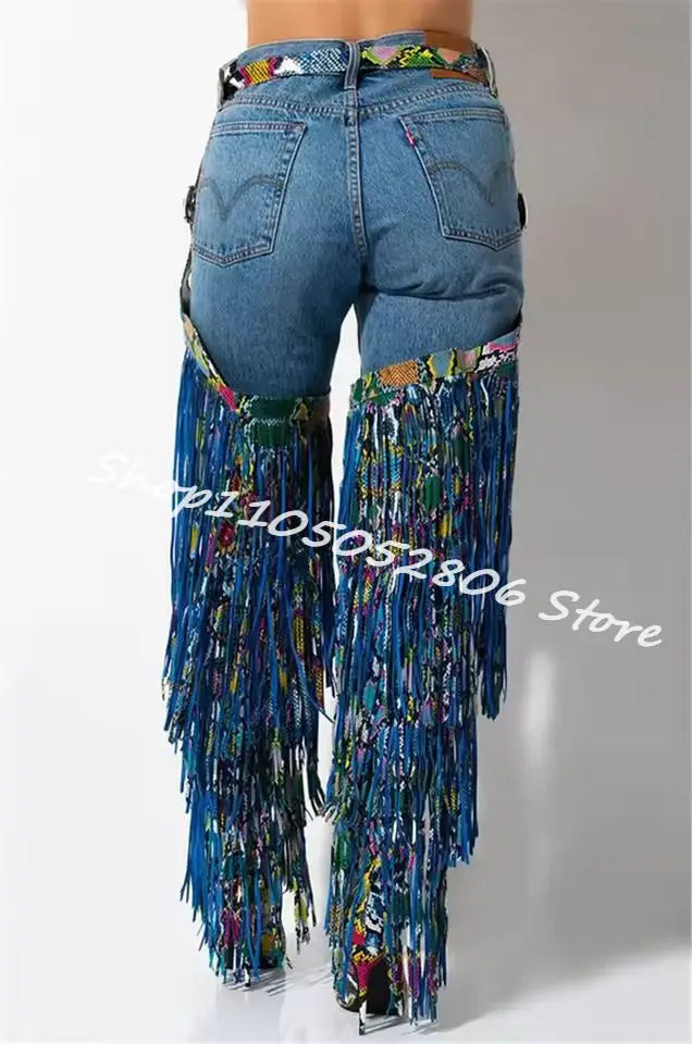Fringe Belted Suede Over the Knee Boots with Pointed Toe and Thin Heel for Women