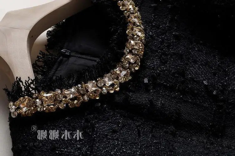 Elegant Tweed Beaded Pocket A-Line Dress for Women