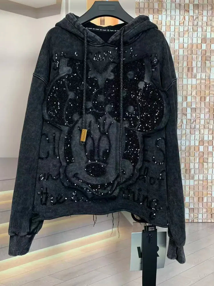 Cartoon Ears Patchwork Hooded Sweatshirt