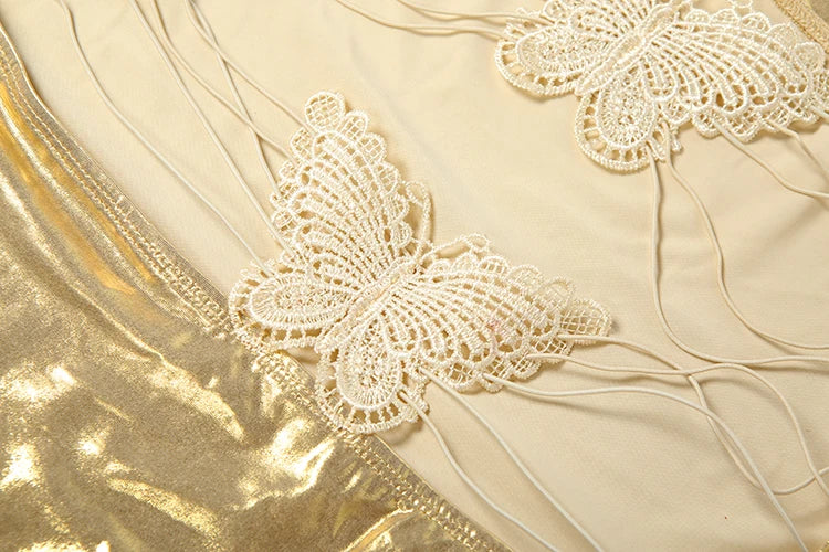 Nibber 2026 Spring New Style Long Dress Woman Low-Neck Cross Butterfly Bandage Backless Vacation Sexy Gold Beach Style Vestidos