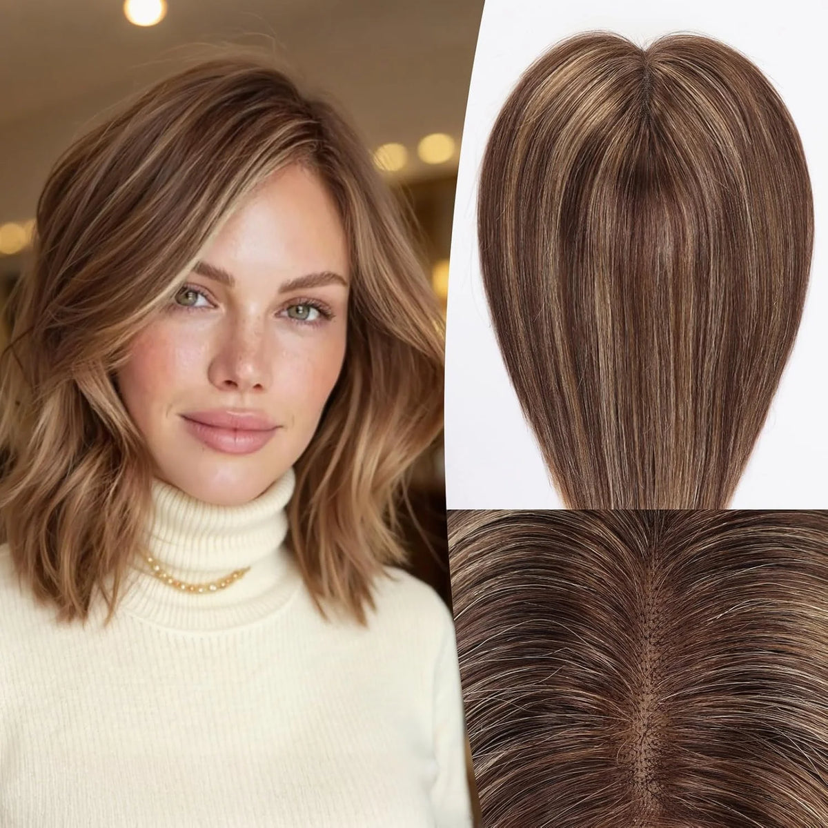 Brown And Blonde Highlighted Lace Front Hair Topper For Women