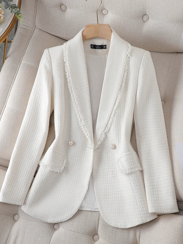 Autumn Winter Outwear Casual Blazer Women Ladies Jacket Pink White Blue Female Slim Long Sleeve Single Breasted Coat