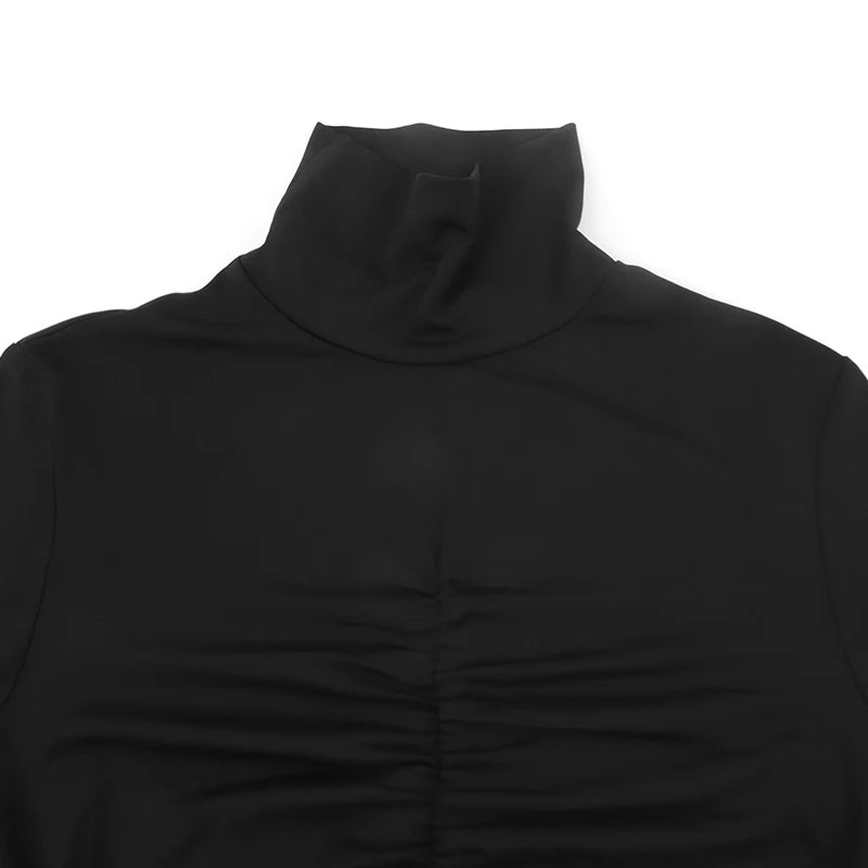 Women Dresses Autumn New Streetwear Fashion Long Sleeves Turtleneck Dress Black Sexy Hollow Out Lady Casual Slim Dress Clothing