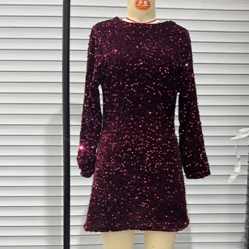 Sequined Paillette Glitter Evening Mini Dress for Women