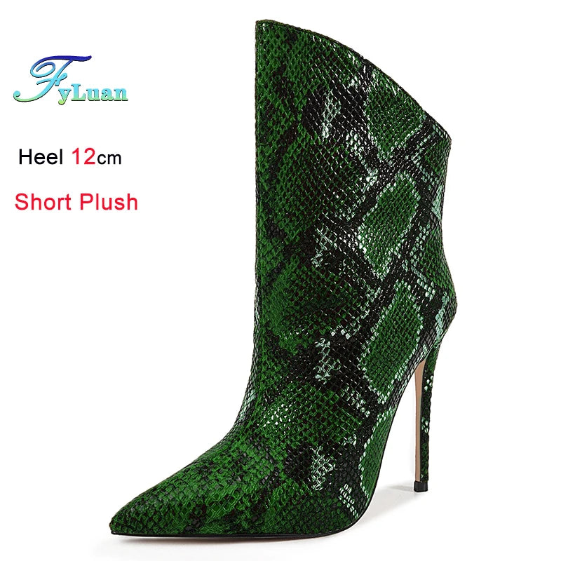 Green Patent Leather Pointed Toe Ankle Boots for Women