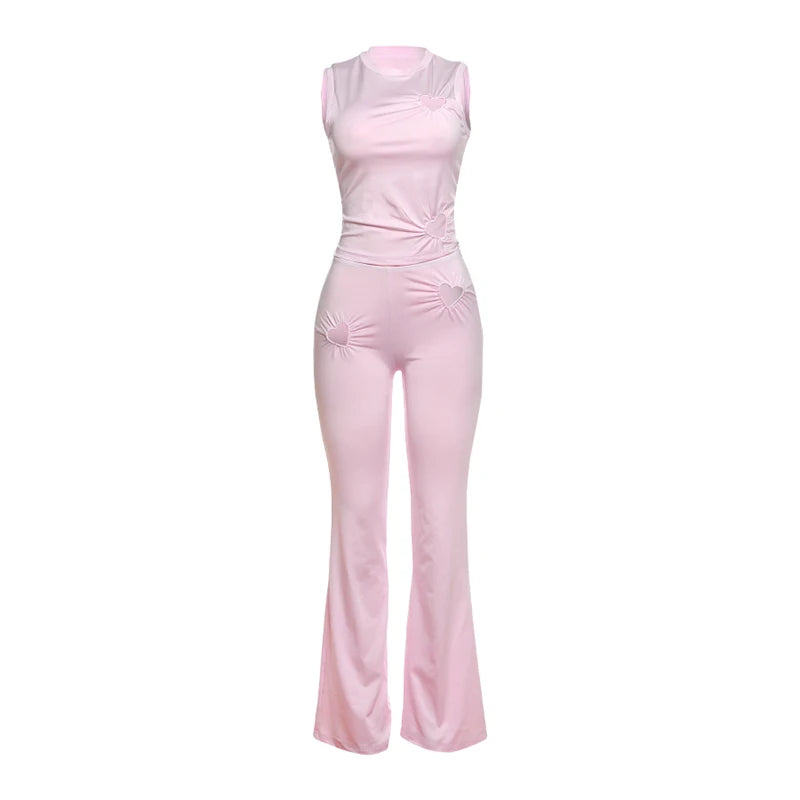 Heart Cutout Sleeveless Two Piece Set With High Waist Pants for Women