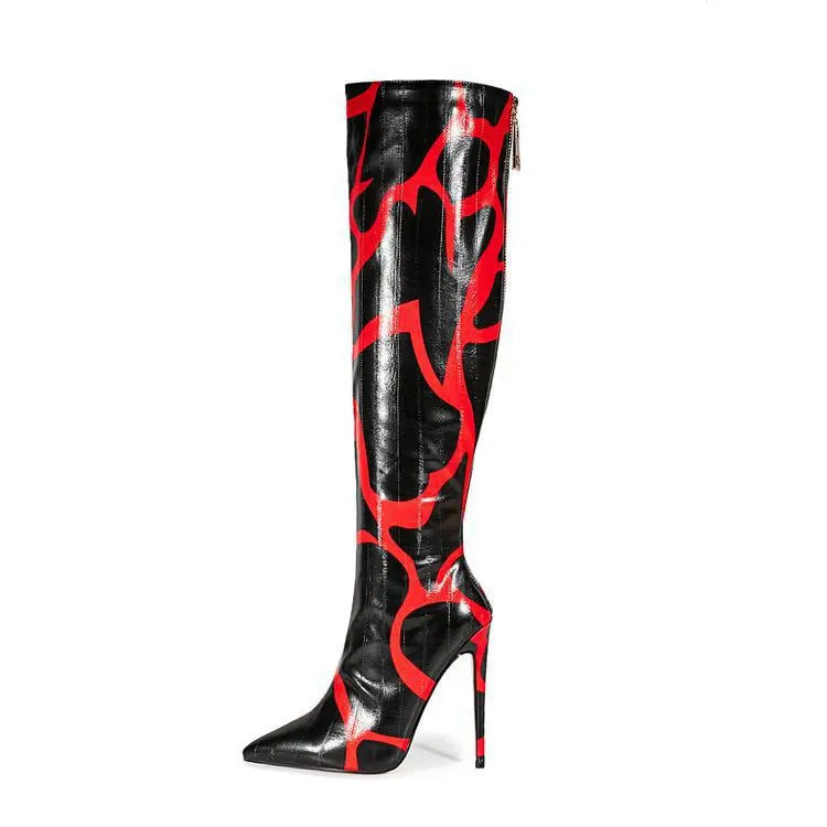 Fashion Stretch Back Zipper Stiletto Pointed Toe Knee High Boots for Women