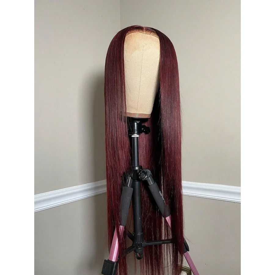 Straight Burgundy Transparent Lace Frontal Wig For Women