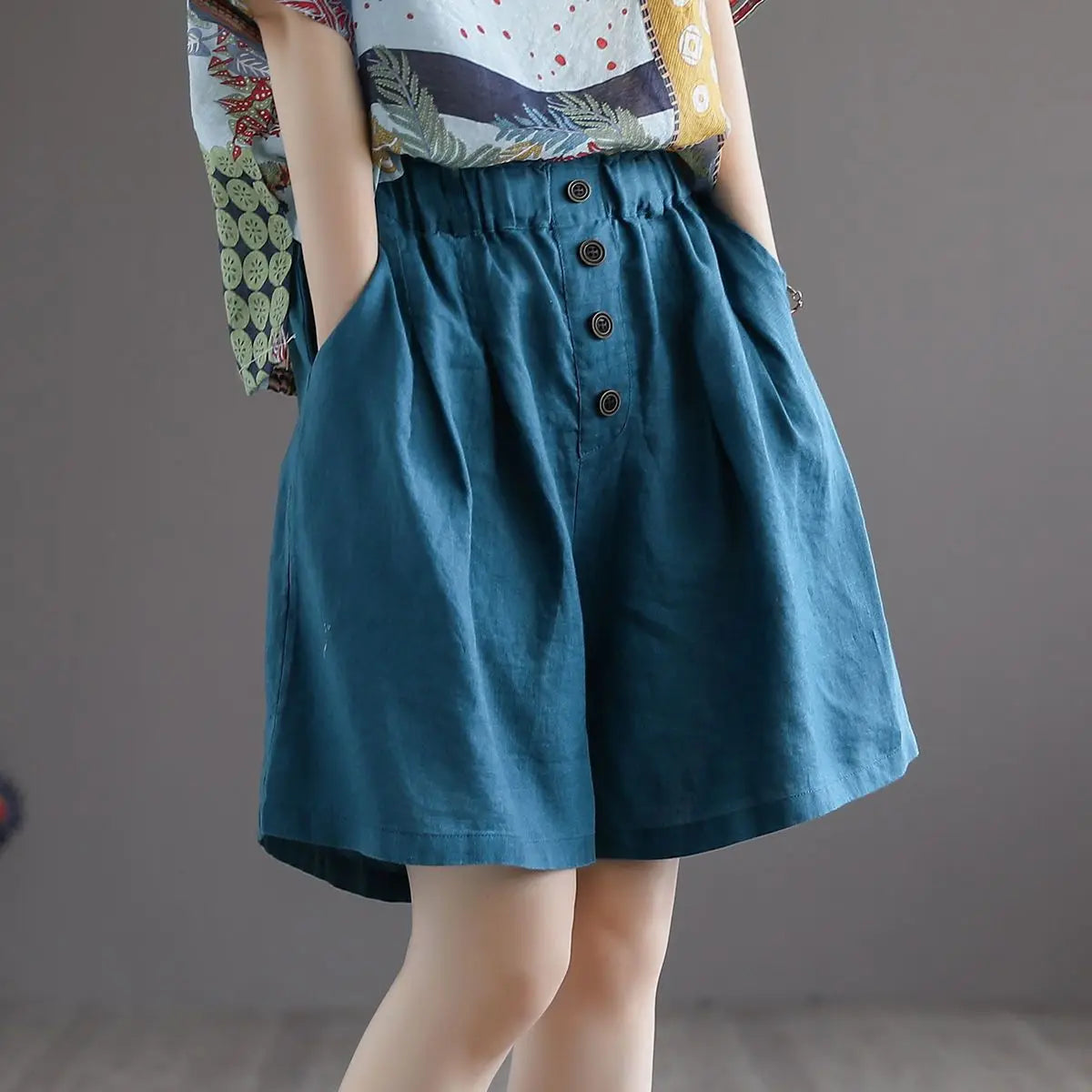 Short Pants Woman Bermuda with Waist Pocket Knee Length Mid Cotton Half Shorts for Women Elastic Linen Trend 2025 Kpop Wholesale
